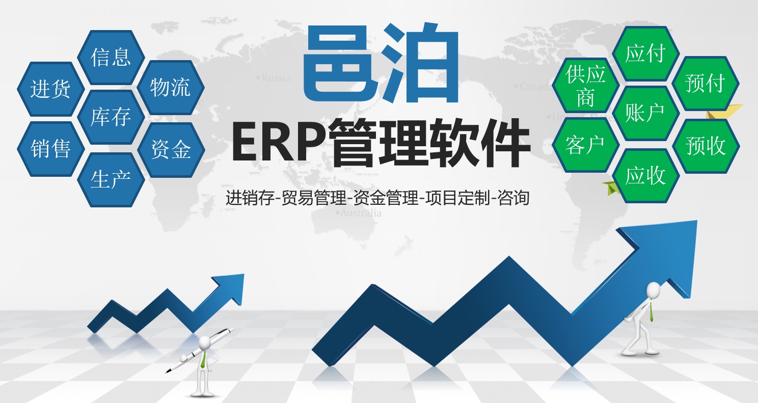 邑泊ERP管理软件包括了常见的贸易加工进口Treasury财务数据库系统模块功能，比如库存、账户、生产、进销存、贸易管理、资金管事等，满足客户需求。