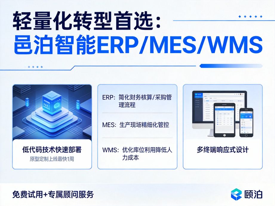 邑泊软件深耕各行业管理实践，erp适配制造商贸零售，mes贴合离散流程生产，wms匹配通用专业仓储，行业适配性强。